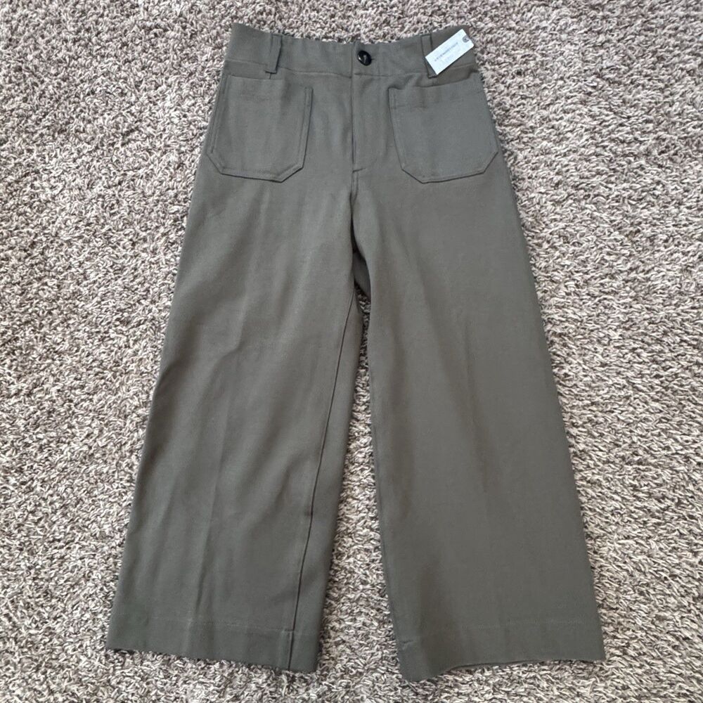 NWT Anthropologie Maeve Colette Cropped Wide-Leg Pants Womens 28P Olive Green